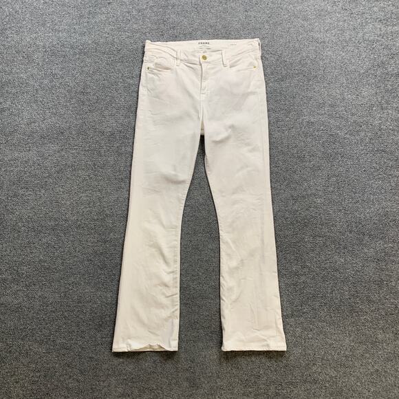 Frame Jeans Womens 29 White Denim Le High Flare Mid Rise 5 Pocket Stretch *READ - Picture 2 of 11